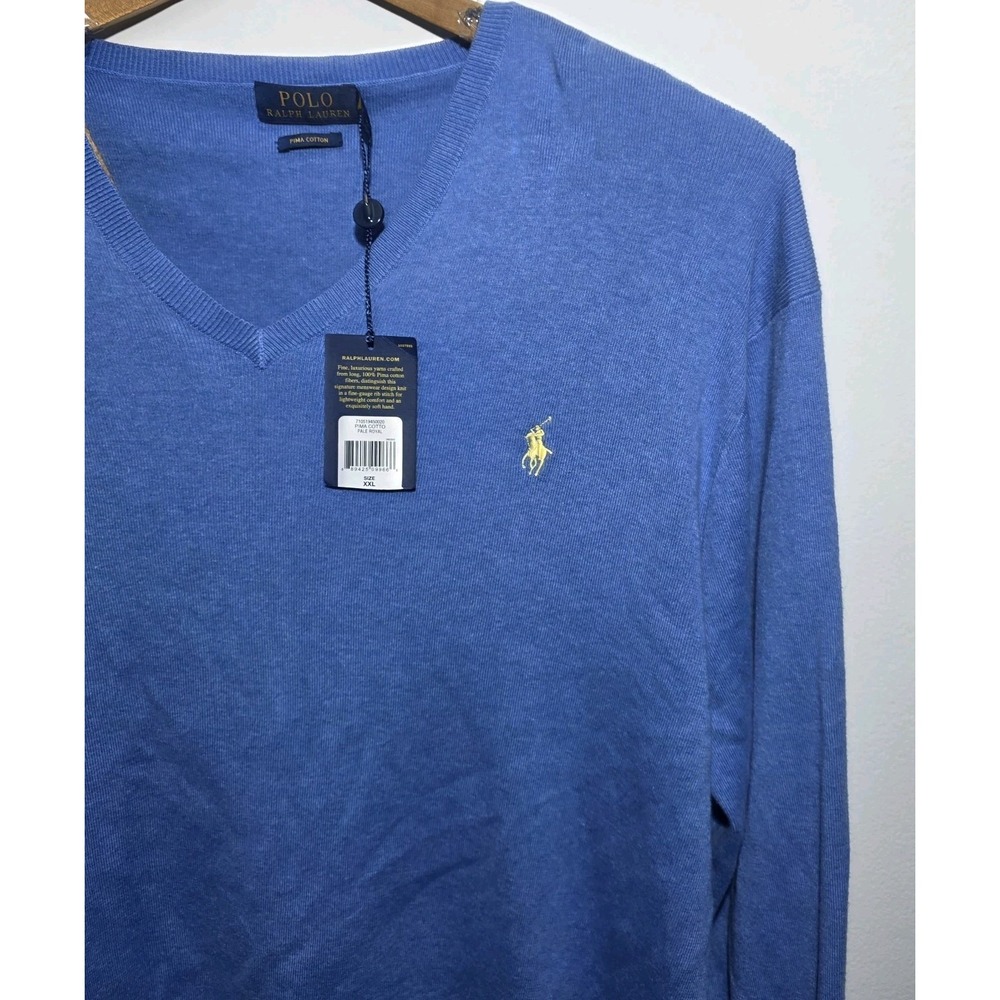Polo Ralph Lauren Pima Cotton V‎ Neck Sweater Mens XXL Long Sleeves Pale Royal